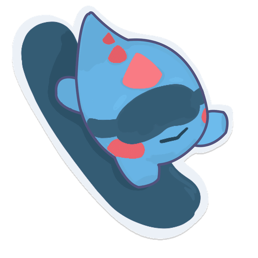 Blue dino snowboarding